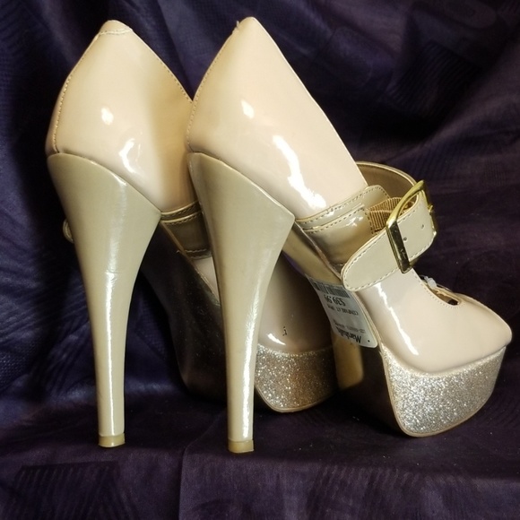 Shoes: NWOT Steve Madden Open Toe Heels with Glittered Platform - Picture 5 of 6